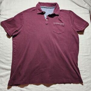 Tahari Shirt Men XXL Maroon Collared Short Sleeve 100 % Cotton Quarter Buttons